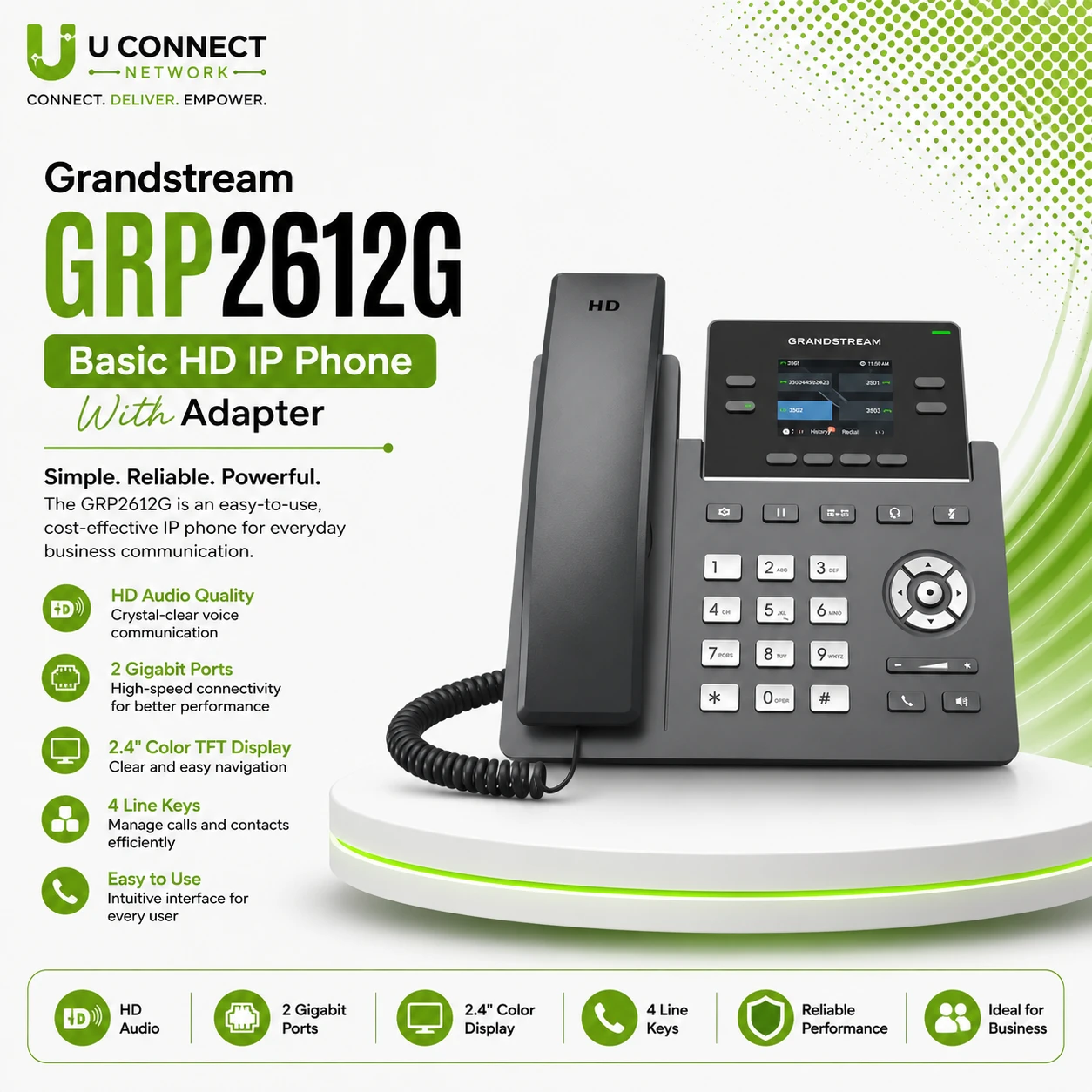 Grandstream GRP2612G Basic HD IP Phone With Adapter