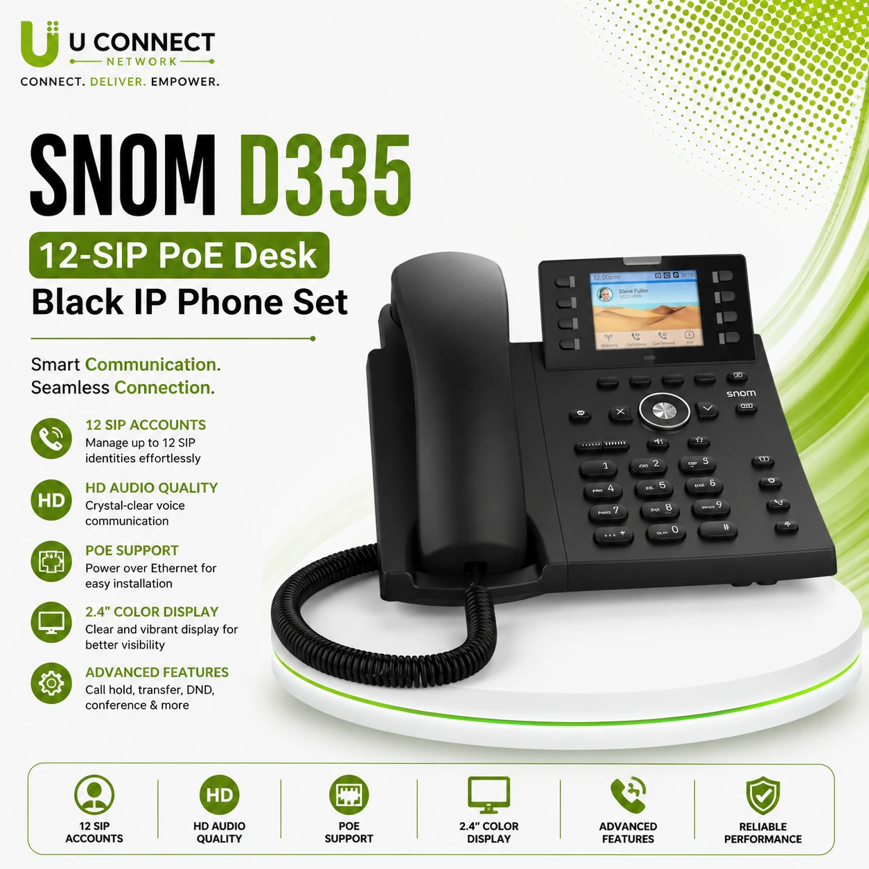 SNOM D335 12-SIP PoE Desk Black IP Phone Set