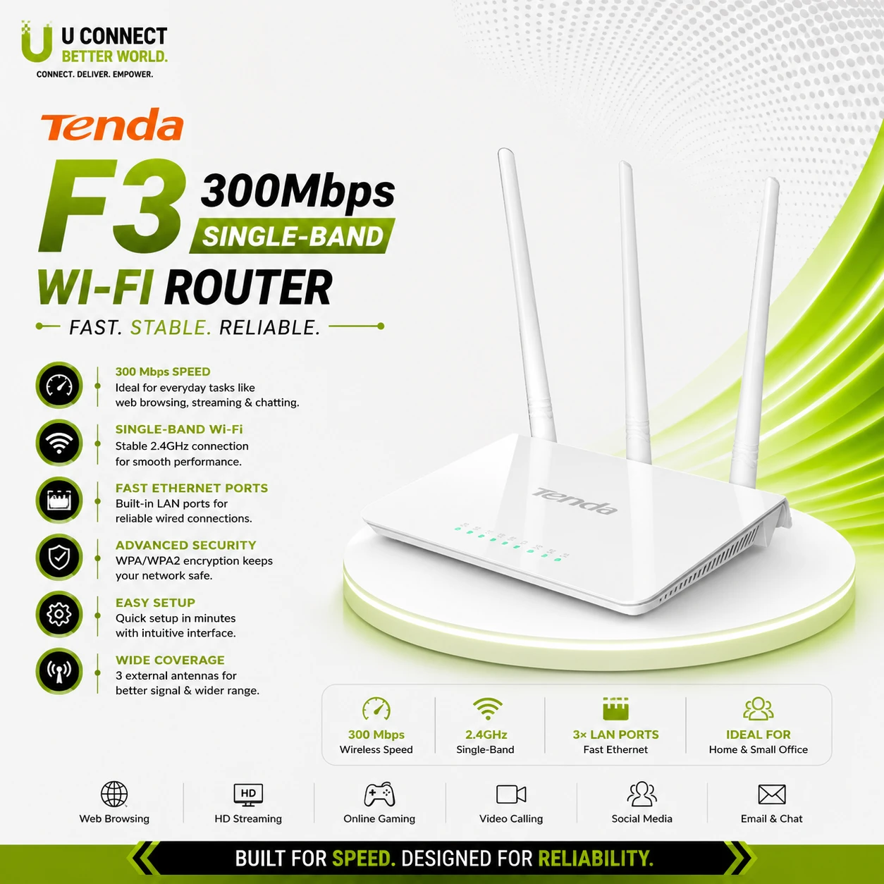 Tenda F3 300 Mbps Ethernet Single-Band Wi-Fi Router