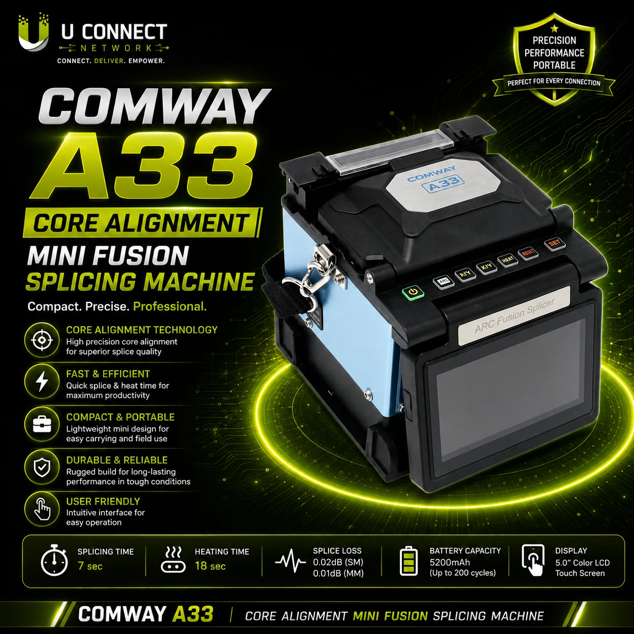 COMWAY A33 Core Alignment Mini Fusion Splicing Machine