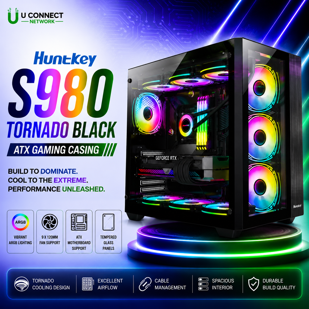 Huntkey S980 Tornado Black ATX Gaming Casing